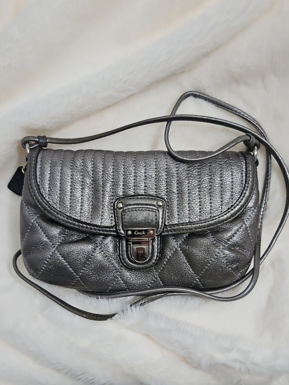 Coach Metallic Pewter Quilted Leather Crossbody Bag